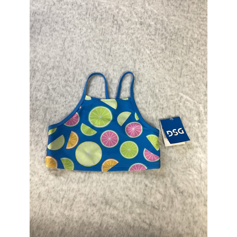 DSG Girls Strappy Halter Swim Top Main Squeeze Citrus Fruit Print  Size S NWT